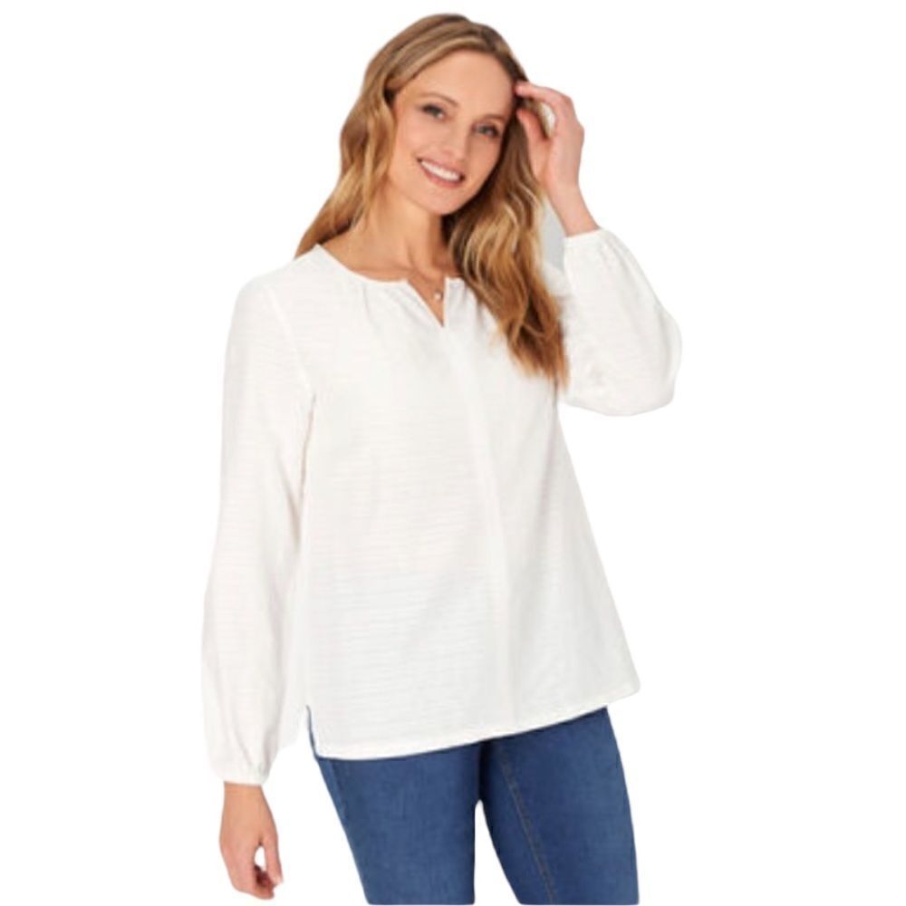 Christopher & Banks White Textured Solid Boho Blouse Small NWT